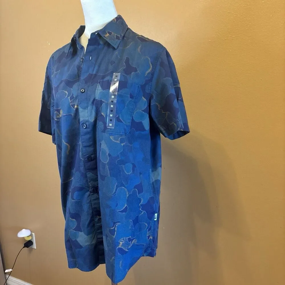The North Face Men's Baytrail Shirt Medium Blue Camo Short Sleeve Button Up NWT
